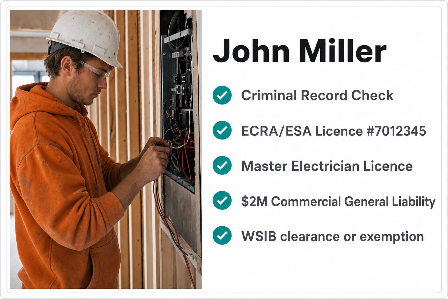Example contractor profile showing verified credentials